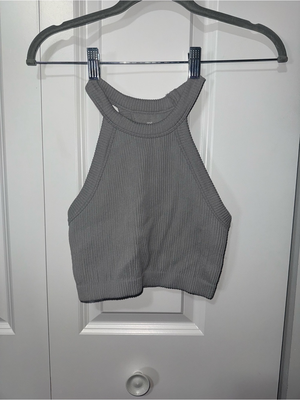 aerie Gray Ribbed Halter Crop Top